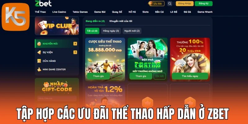Tập hợp các ưu đãi thể thao hấp dẫn ở Zbet 